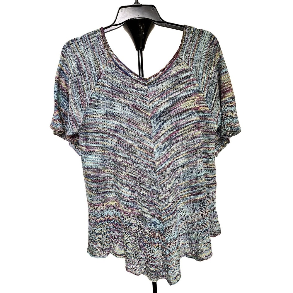 Womens Multicolor Chevron Space Dye Soft Knit Top Preowned 286